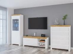 Stuemøbelsæt Sonsoru 149 (Hvid + Glansfuld hvid + Wotan eg)