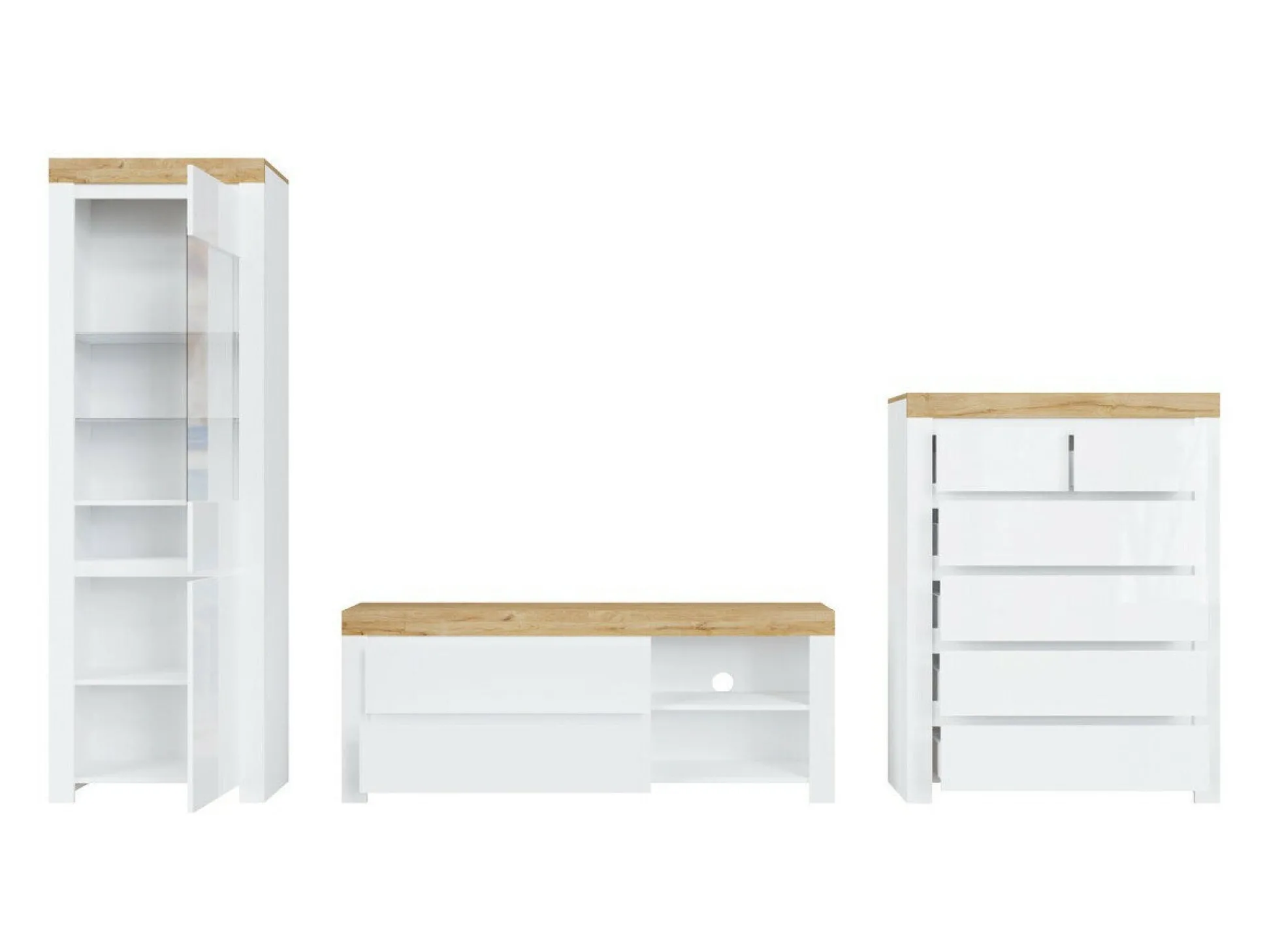 Stuemøbelsæt Sonsoru 149 (Hvid + Glansfuld hvid + Wotan eg)