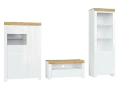 Stuemøbelsæt Sonsoru 146 (Hvid + Glansfuld hvid + Wotan eg)