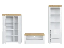 Stuemøbelsæt Sonsoru 146 (Hvid + Glansfuld hvid + Wotan eg)