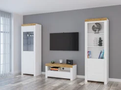 Stuemøbelsæt Sonsoru 145 (Hvid + Glansfuld hvid + Wotan eg)