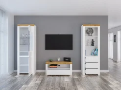 Stuemøbelsæt Sonsoru 145 (Hvid + Glansfuld hvid + Wotan eg)