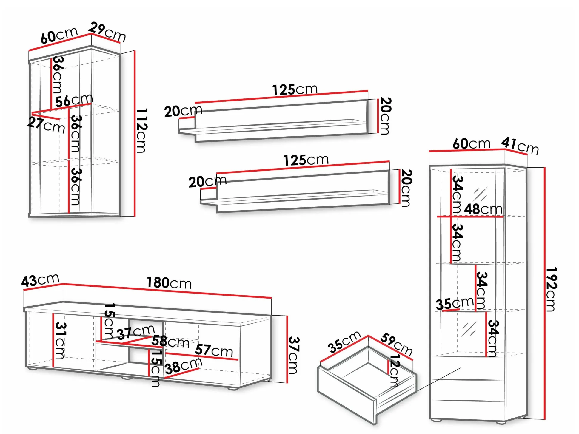 Stuemøbelsæt Tornola 114 (Hvid + Glansfuld hvid)