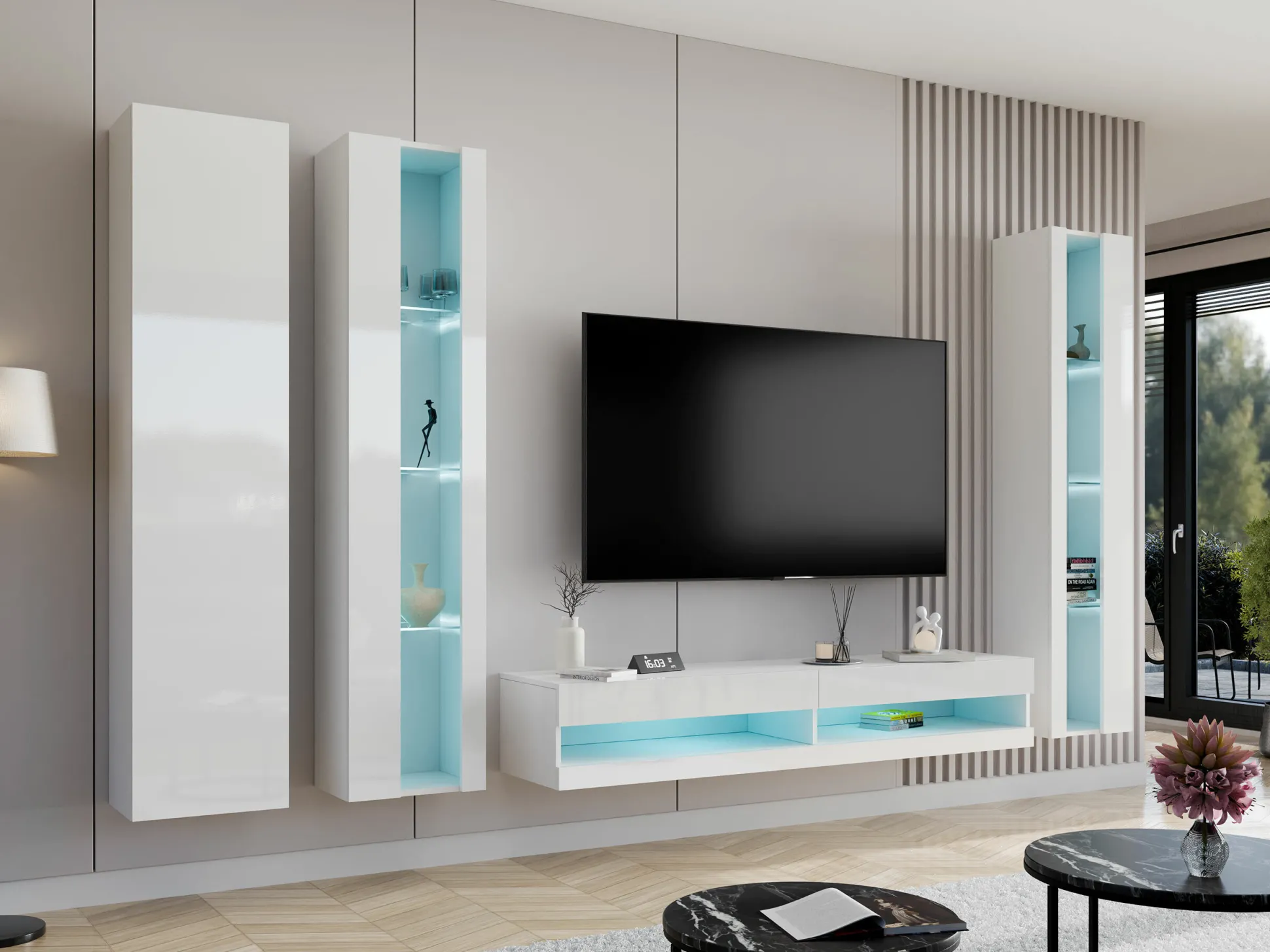 Stuemøbelsæt Vilrin VII (Hvid + Glansfuld hvid)