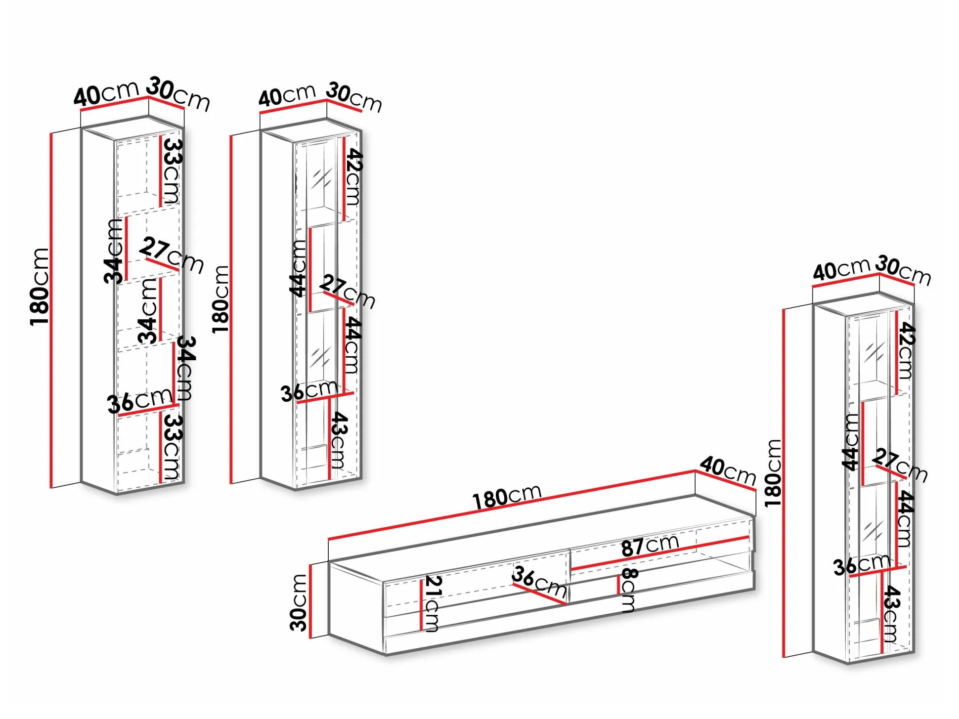 Stuemøbelsæt Vilrin VII (Hvid + Glansfuld hvid)
