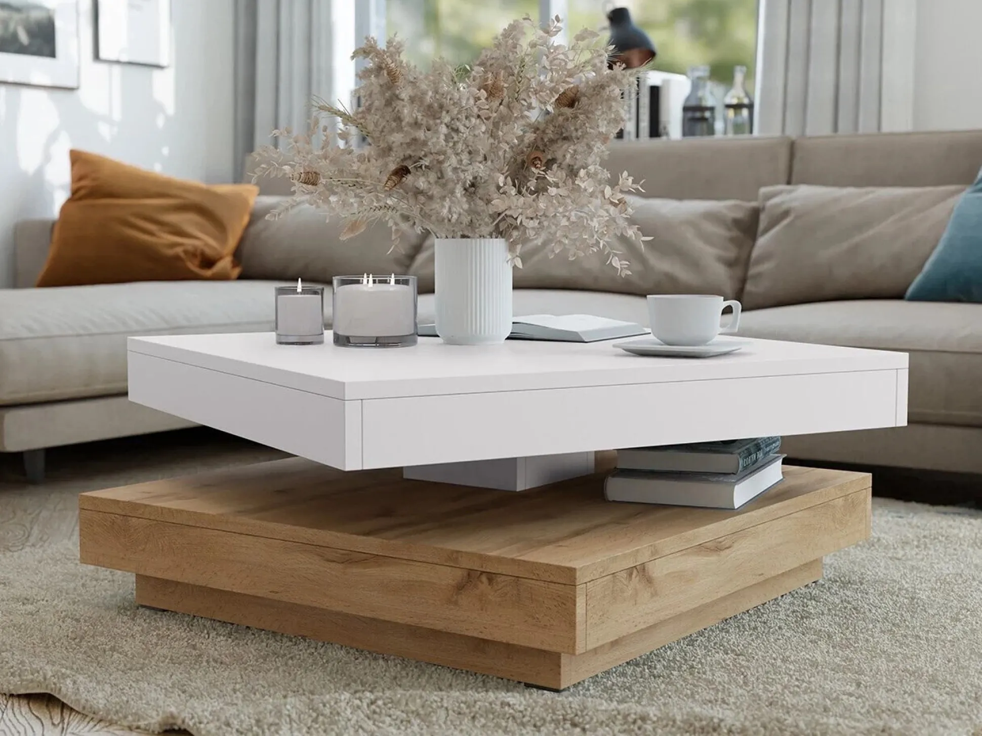 Transformer sofabord Comfivo Pisces (Wotan eg + Hvid)