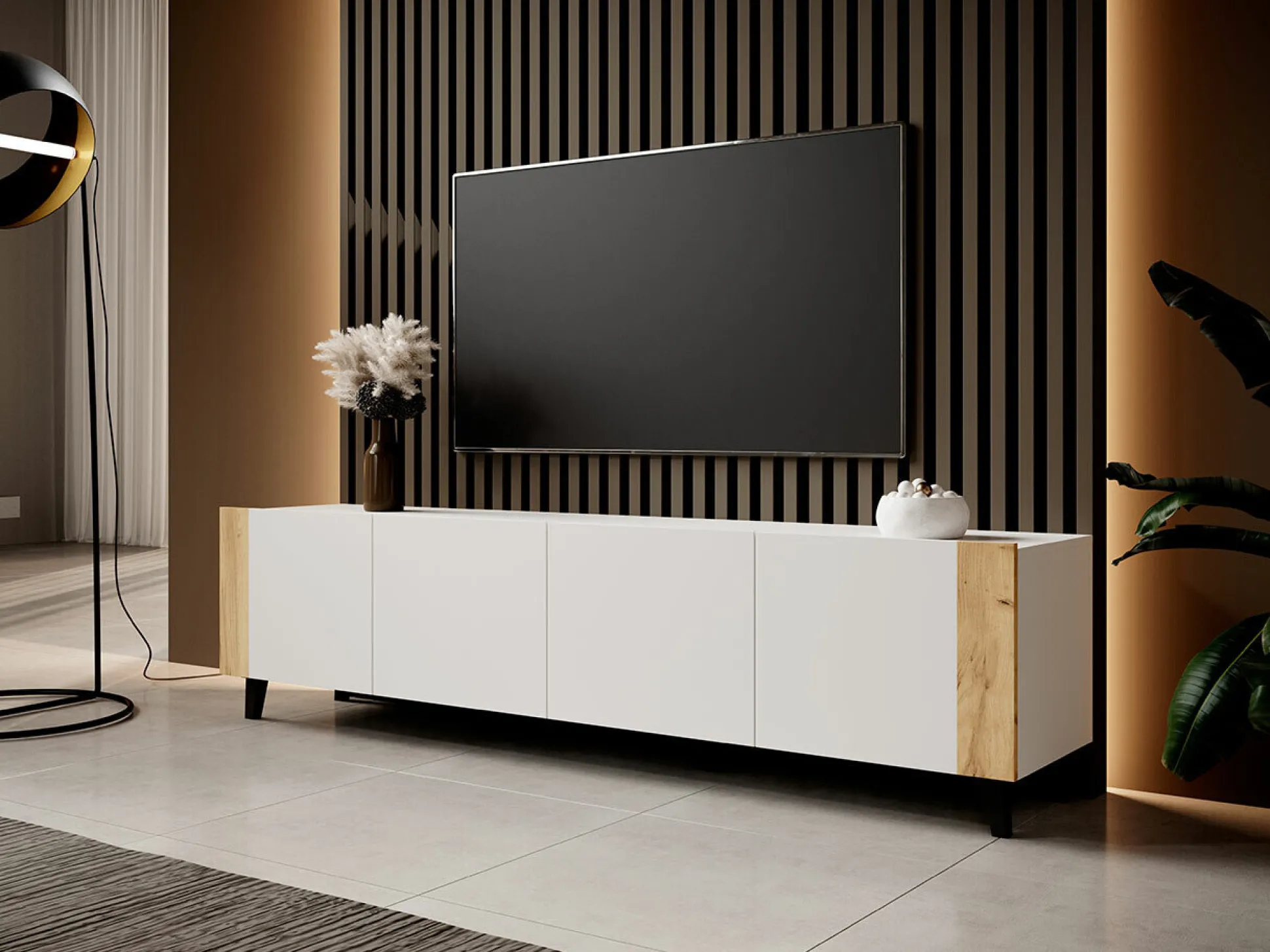 TV-bord Charlotte 184 (Hvid + Craft egetræ)