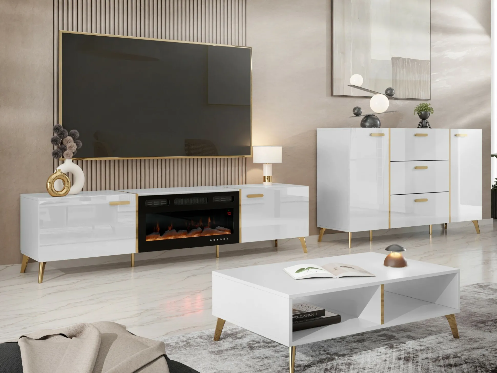 TV-bord Comfivo Capella III (Hvid + Glansfuld hvid)