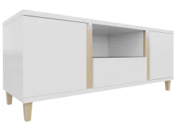 TV-bord Florem (Hvid + Glansfuld hvid + Lyst træ)