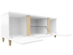 TV-bord Florem (Hvid + Glansfuld hvid + Lyst træ)