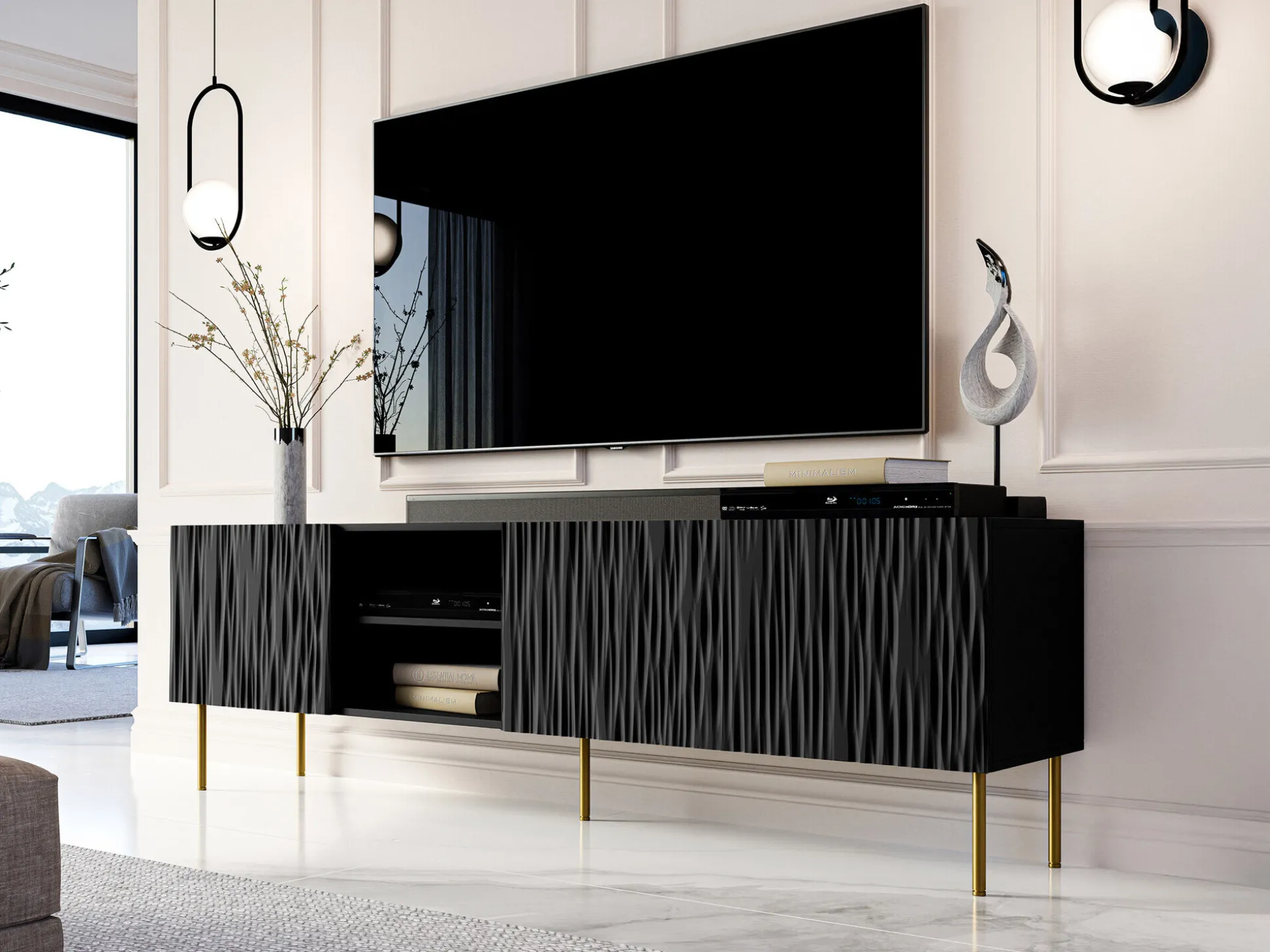 TV-bord Lorelbo 103 (Sort + Gylden)