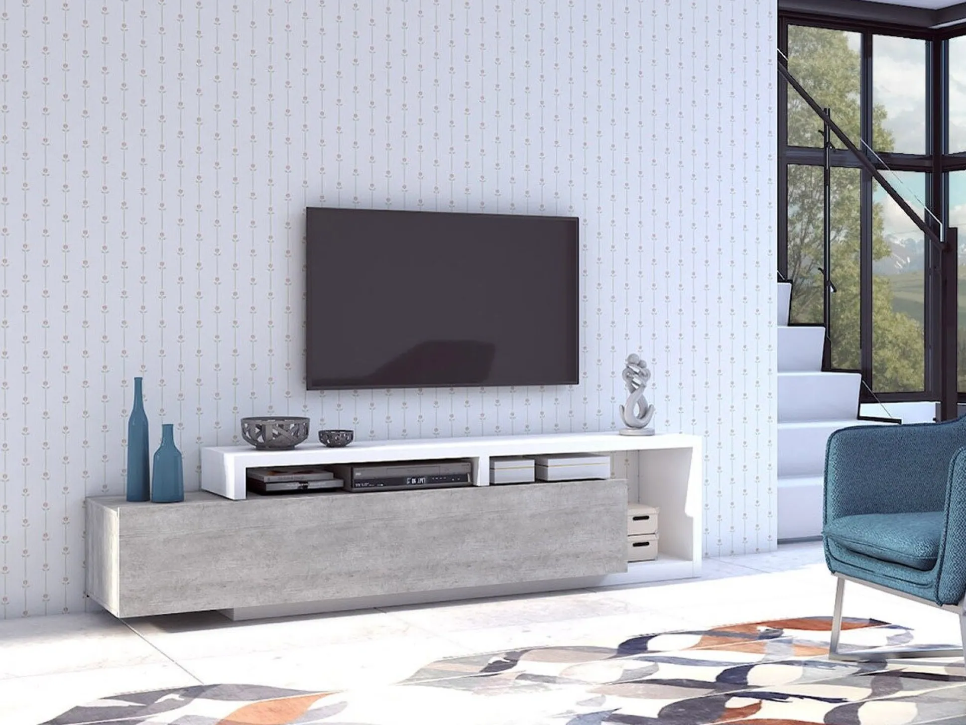 TV-bord Lutiva 103 (Hvid + Beton)