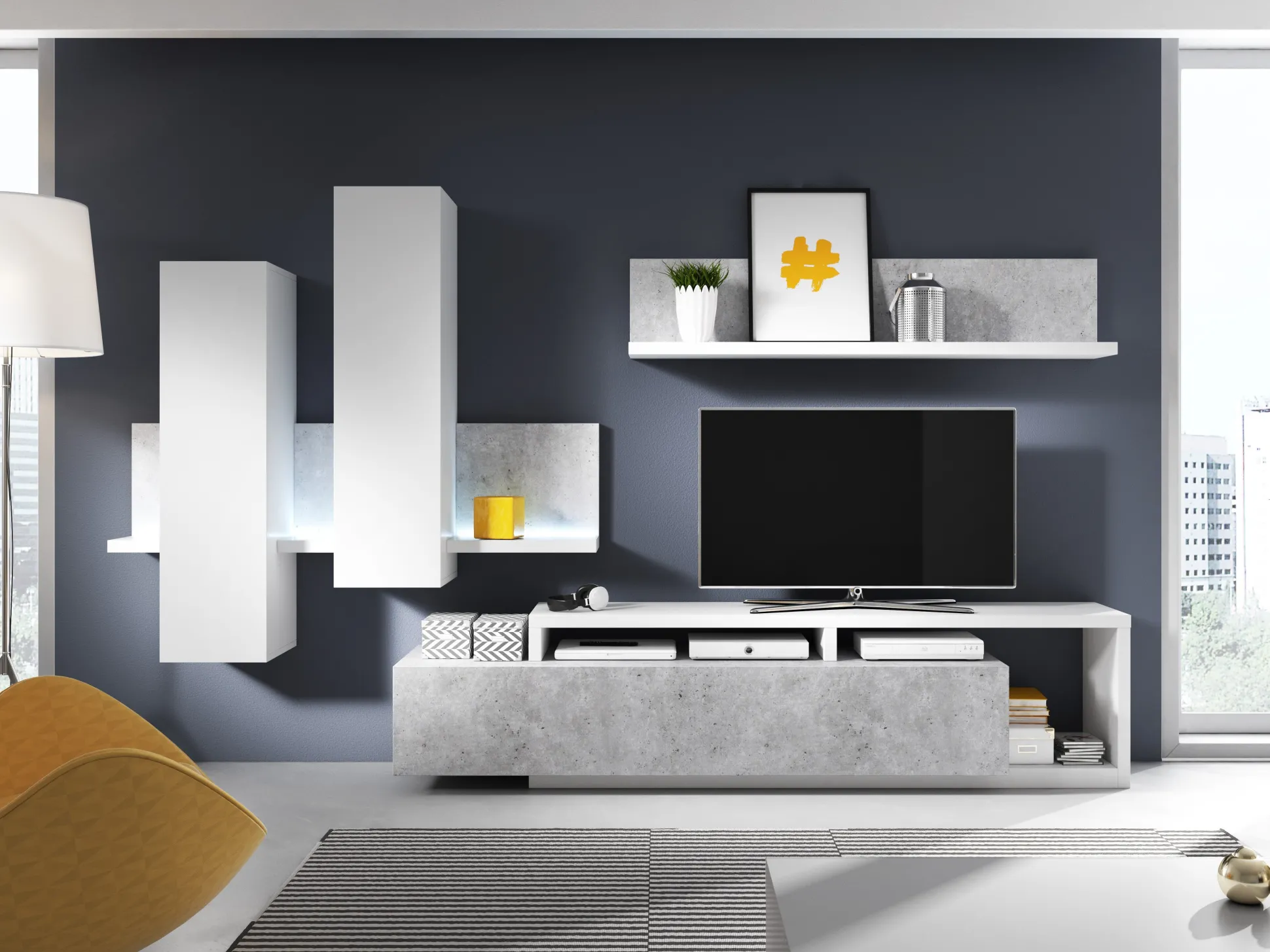 TV-bord Lutiva 103 (Hvid + Beton)