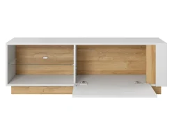 TV-bord Novbela 107 (Hvid + Glansfuld hvid + Grandson eg)