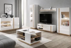 TV-bord Novbela 107 (Hvid + Glansfuld hvid + Grandson eg)