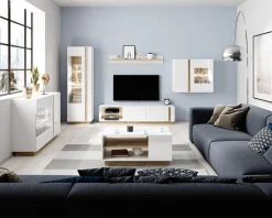 TV-bord Novbela 108 (Hvid + Glansfuld hvid + Grandson eg)