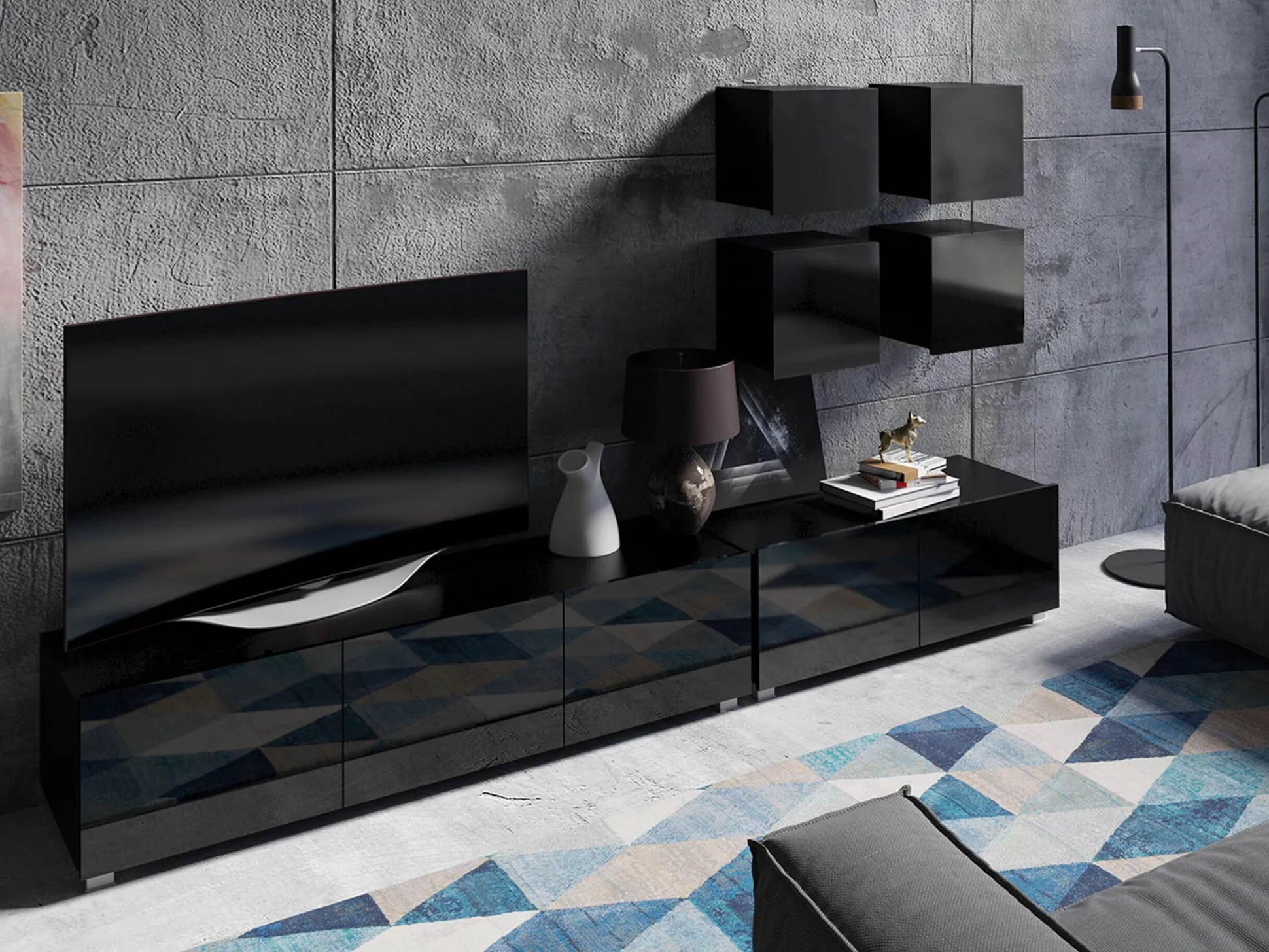 TV-bord Remus I (Sort + Blank sort)