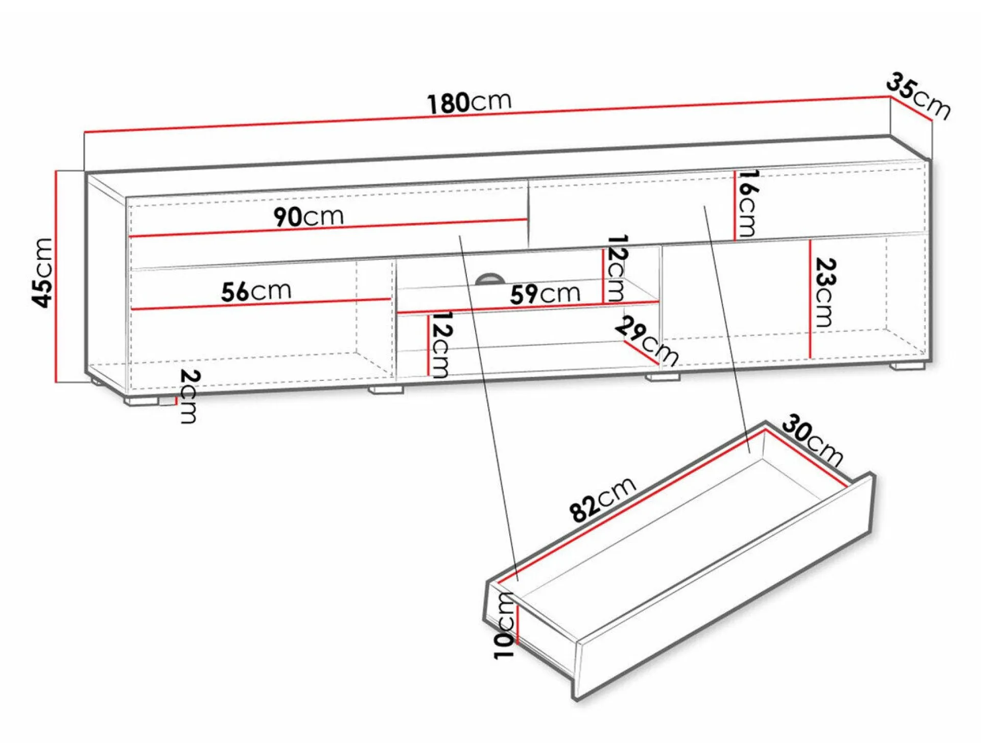TV-bord Sarasota 134 (Hvid + Glansfuld hvid)