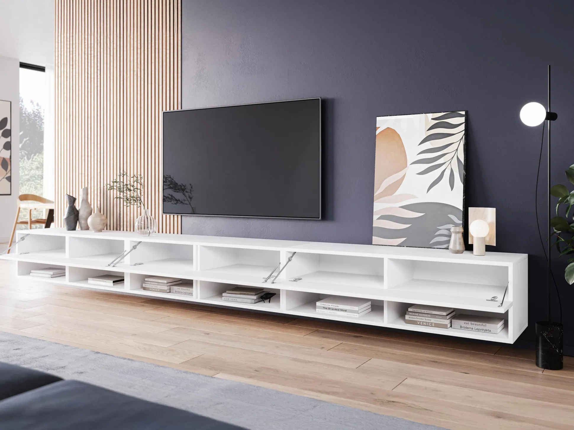 TV-bord Sarasota 144 (Wotan eg + Blank sort)