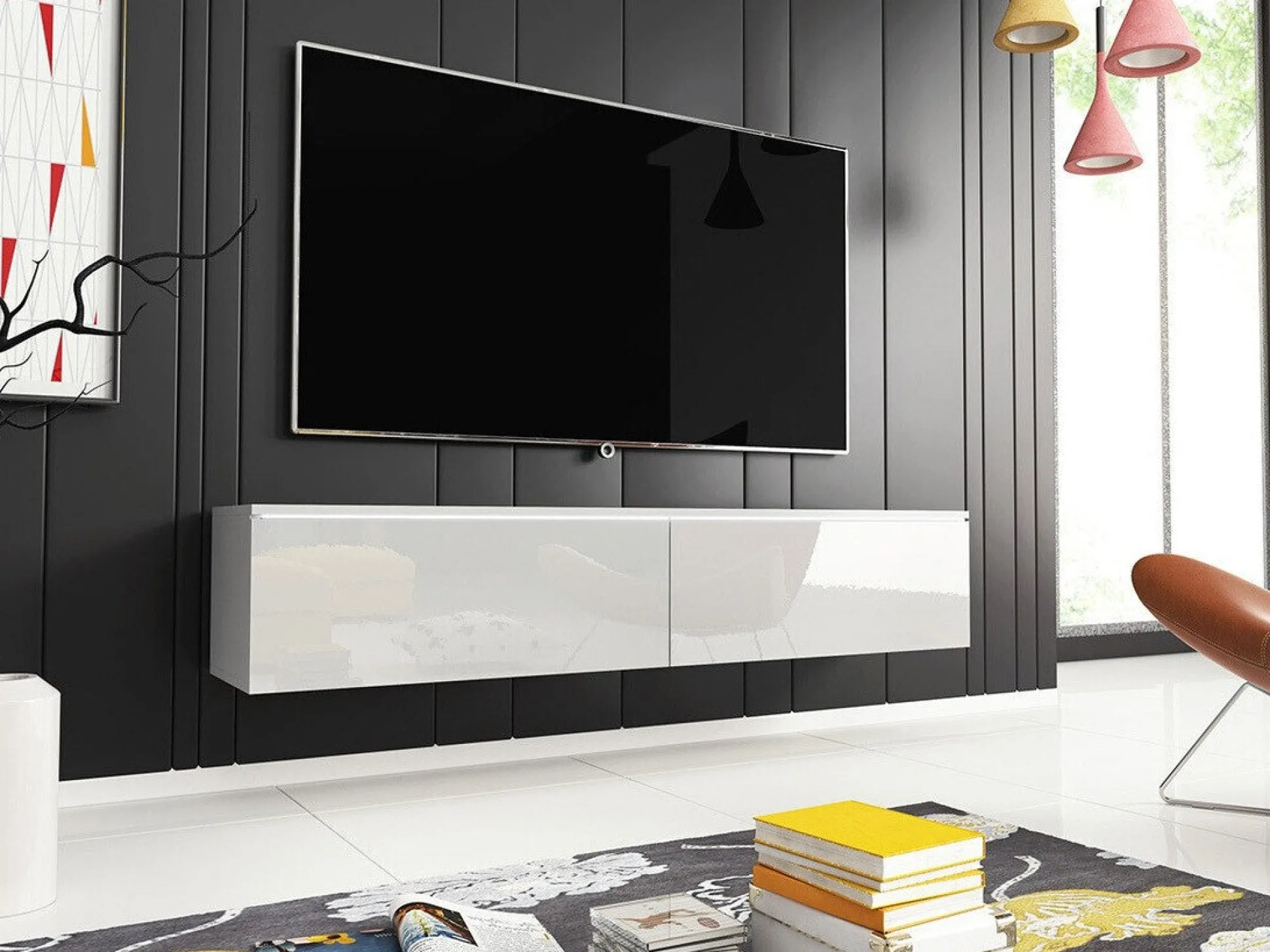 TV-bord Scientia (Hvid + Glansfuld hvid)