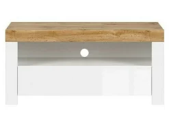 TV-bord Sonsoru 107 (Hvid + Glansfuld hvid + Wotan eg)