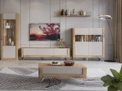 TV-bord Sovera 104 (Gylden eg + Lys grå)