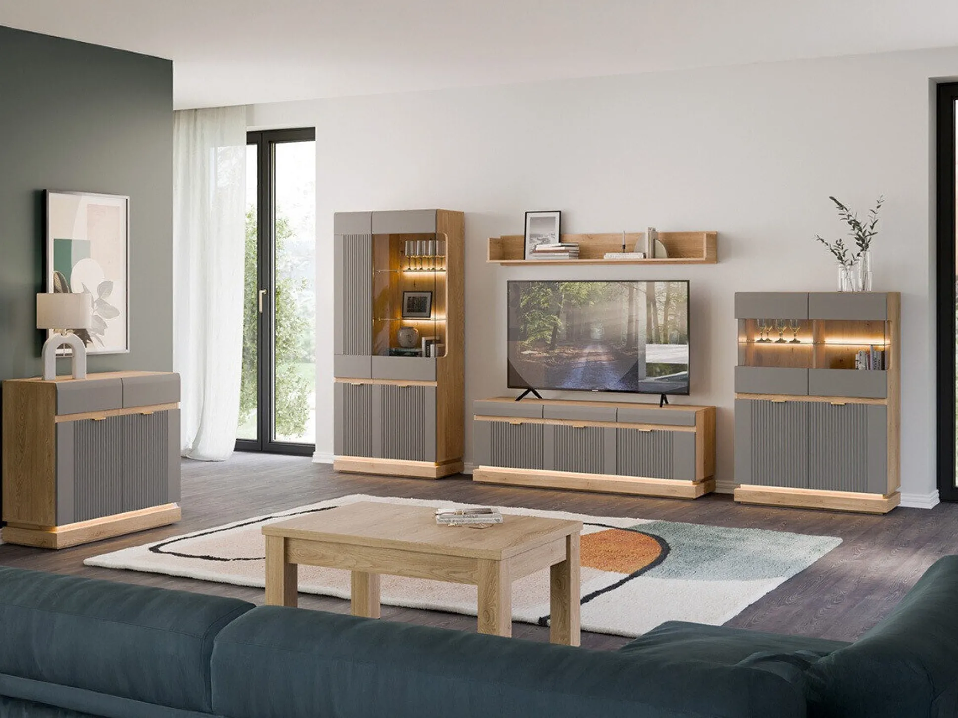 TV-bord Teselbu 100 (Grå + Torro-eg)