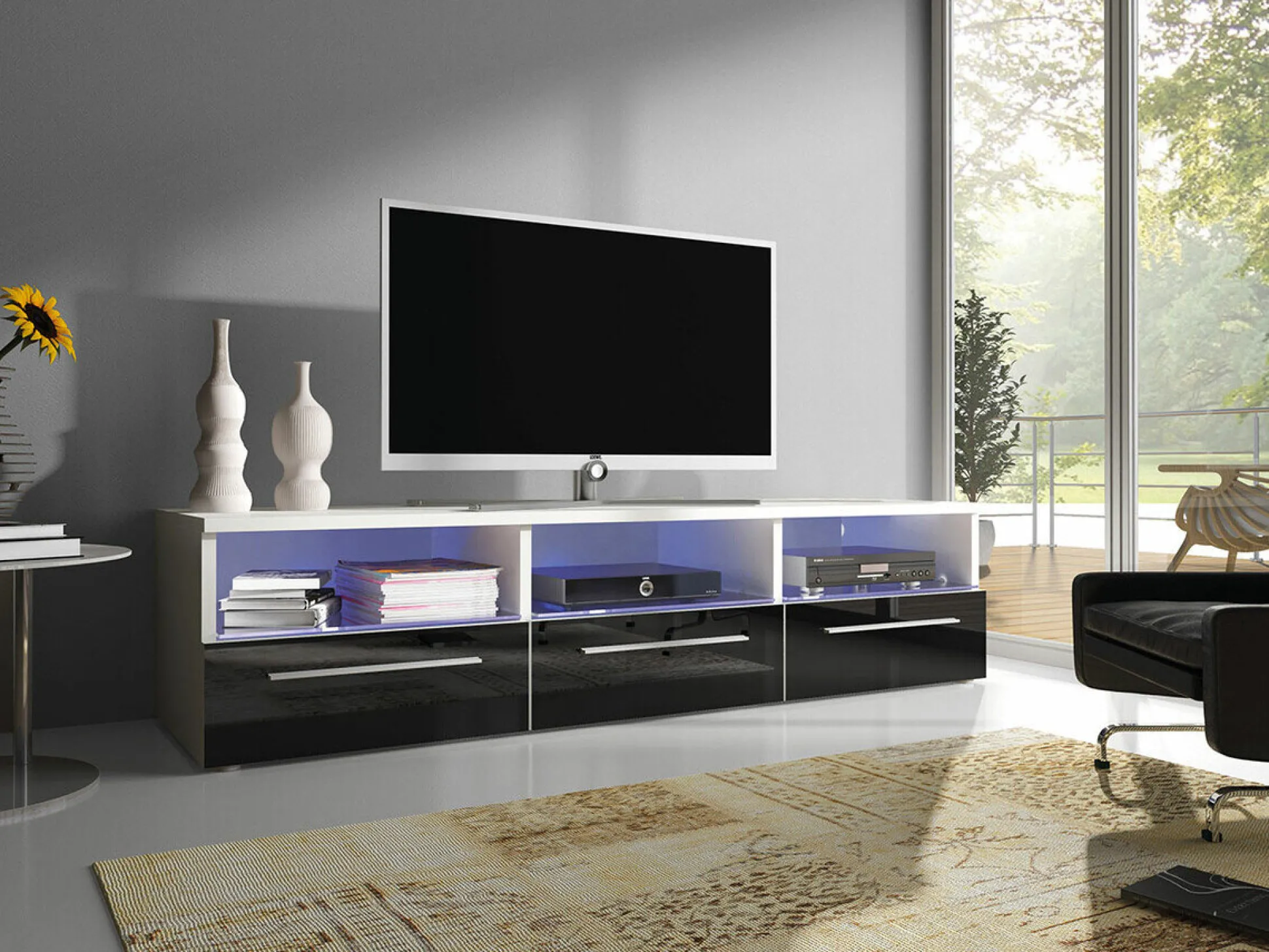 TV-bord Uva I (Hvid + Blank sort)