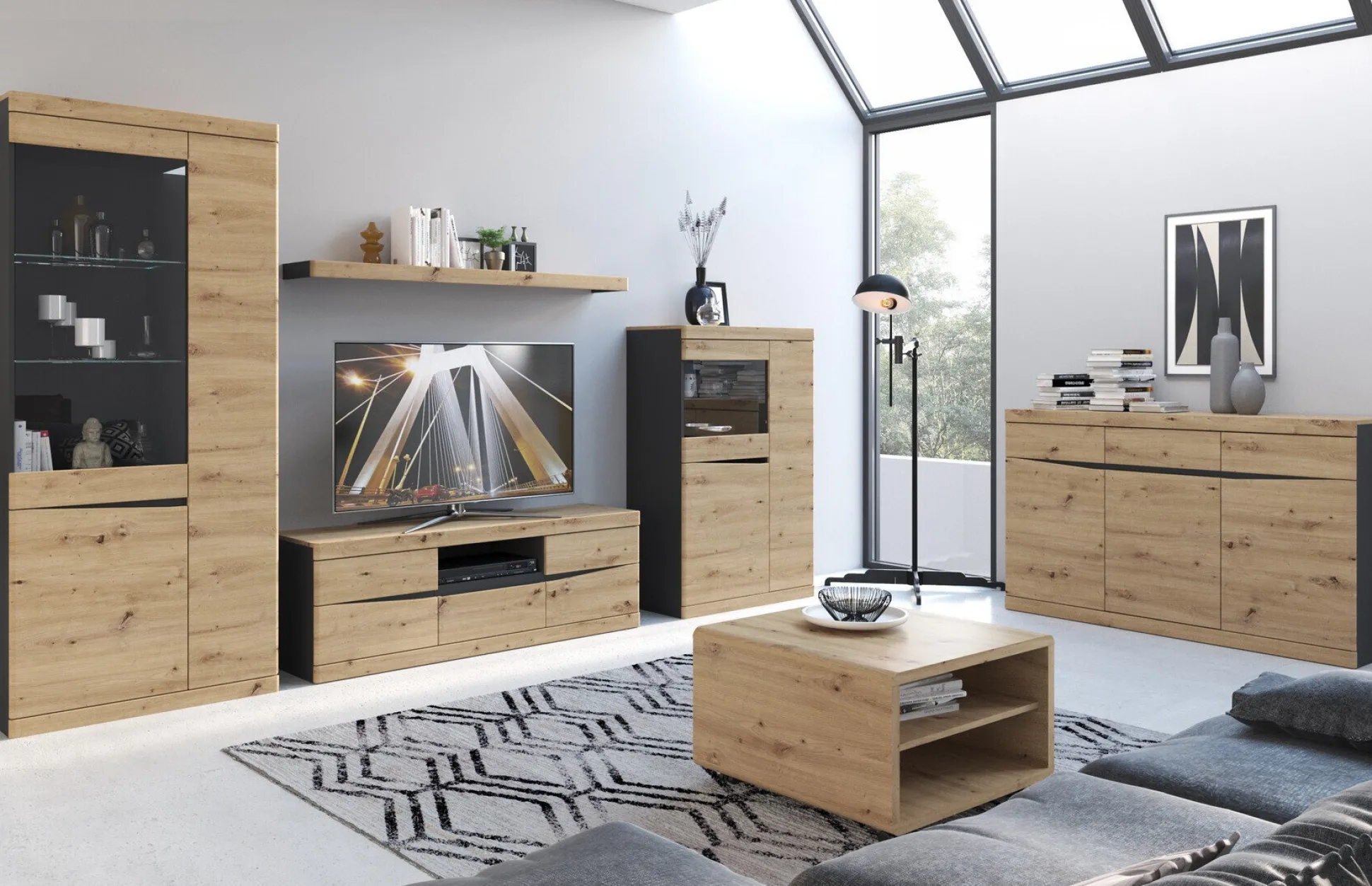 TV-bord Venlori 121 (Antracit + Artisan eg)