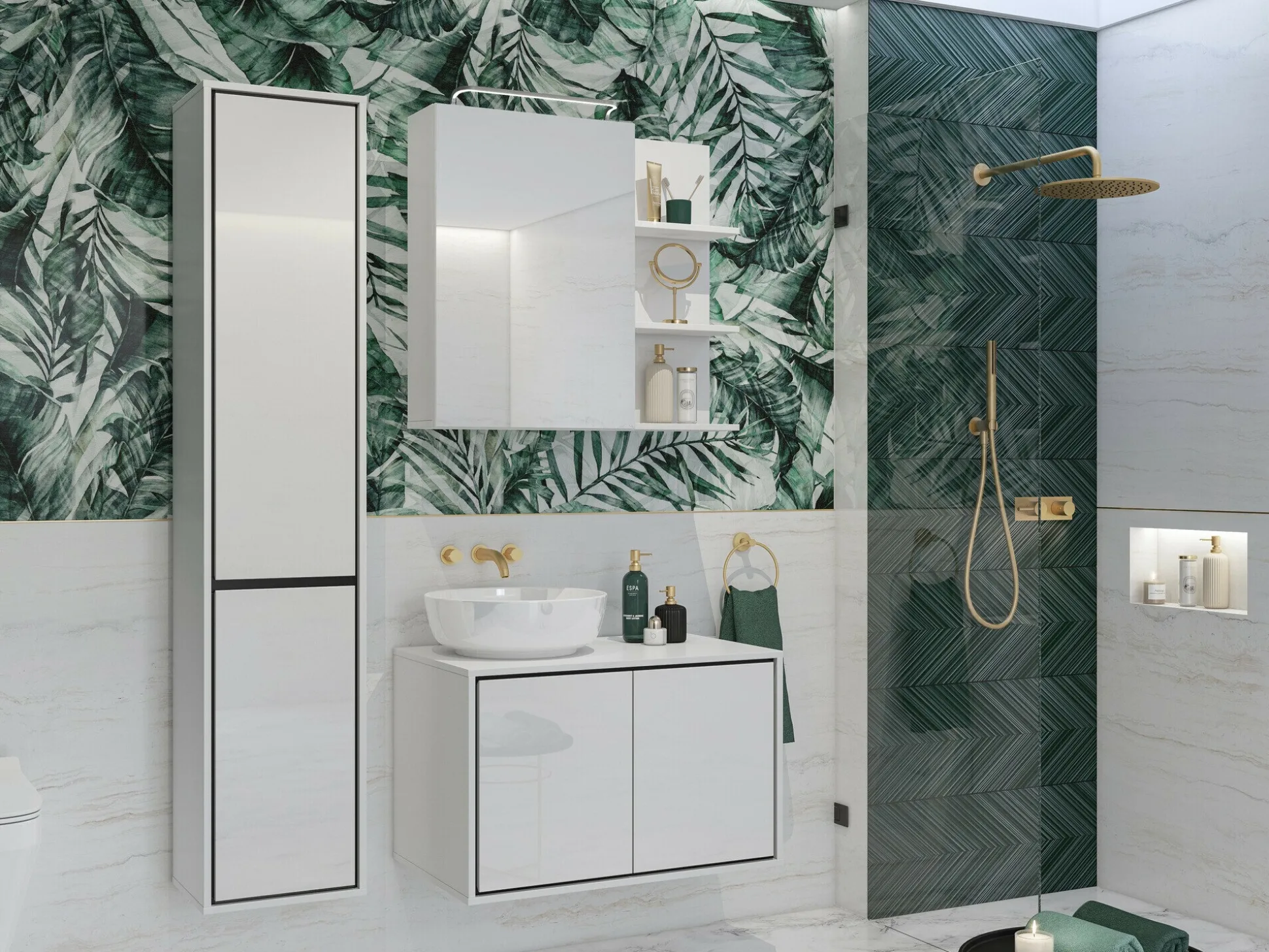 Vægbadeværelsesskab til håndvask Tecavu 103 (Glansfuld hvid + Hvid)