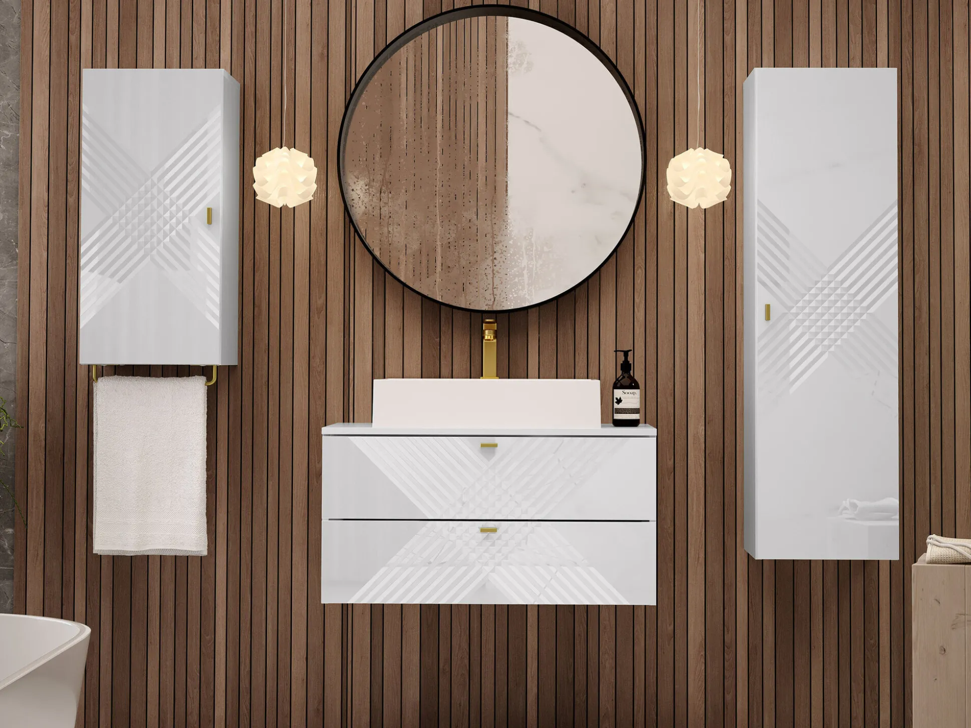 Vægmonteret badeværelsesskab Natar (Hvid + Glansfuld hvid)