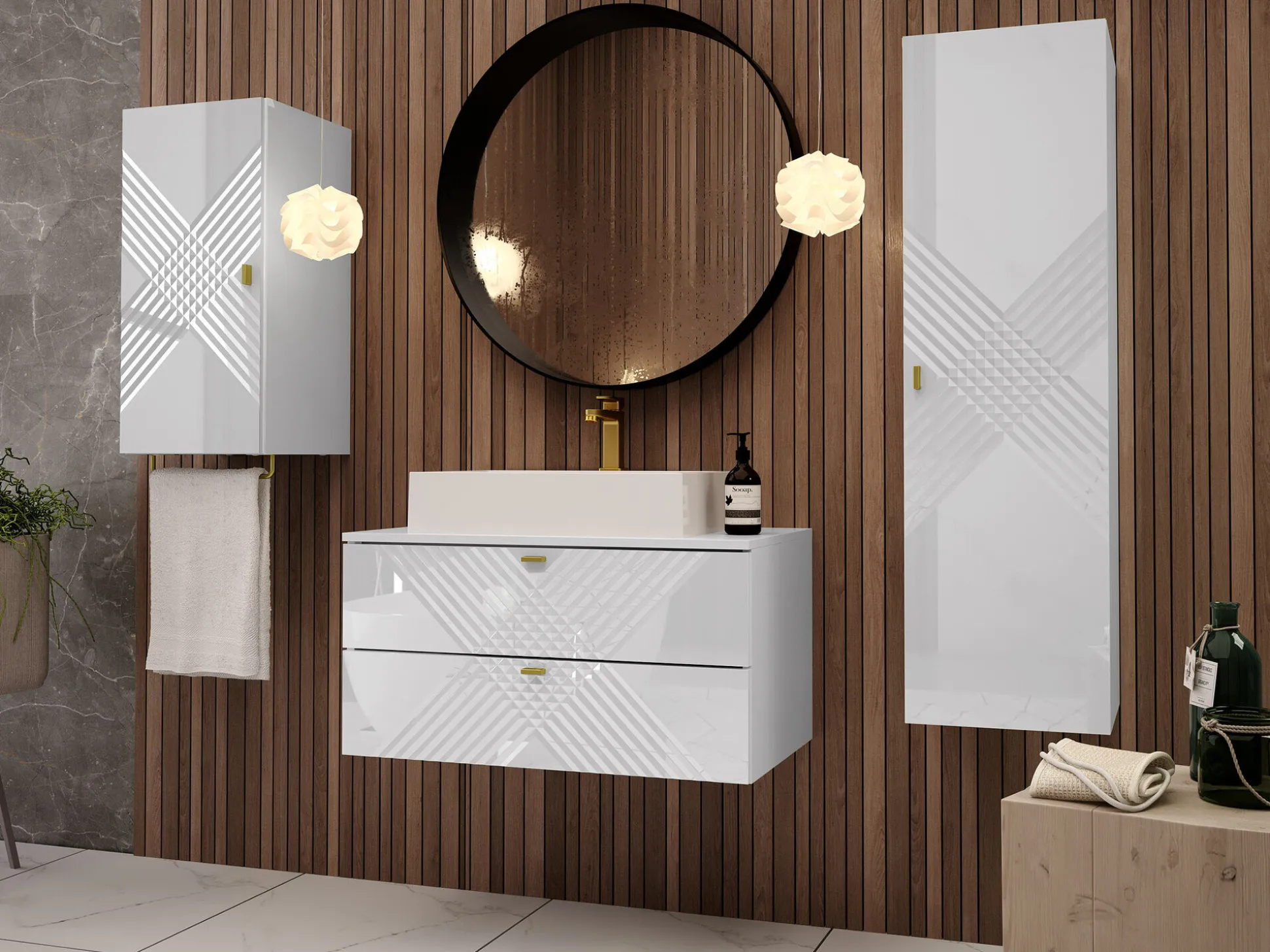 Vægmonteret badeværelsesskab Natar I (Hvid + Glansfuld hvid)