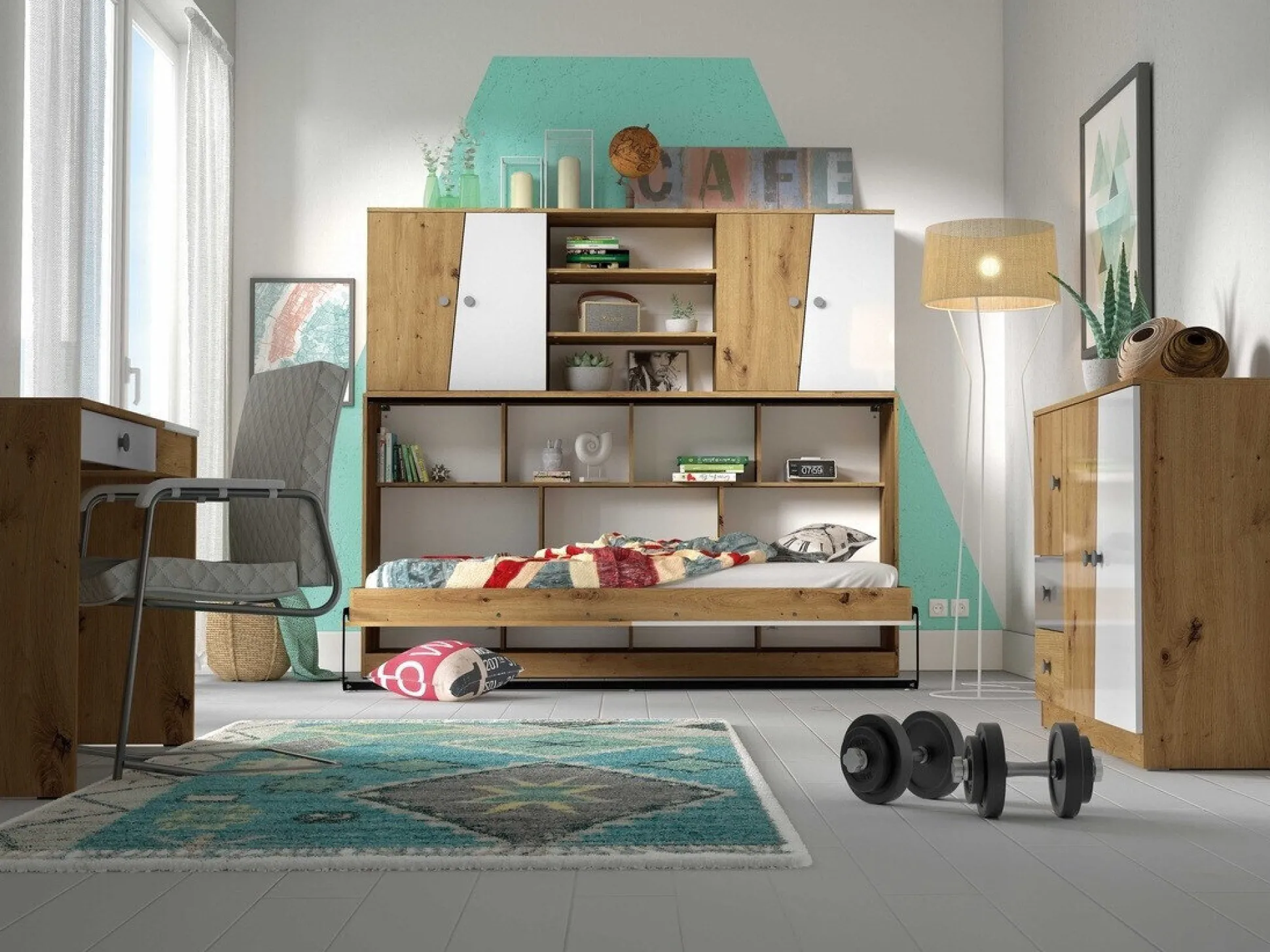 Vægseng Mirelbu 114 (Artisan eg + Glansfuld hvid)