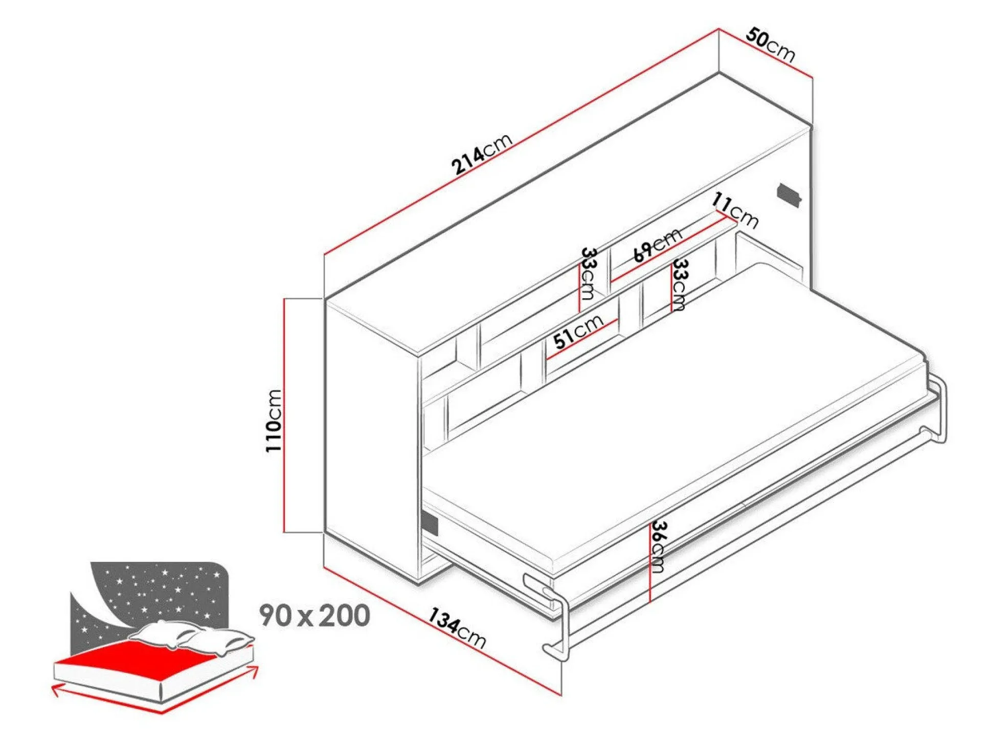 Vægseng Mirelbu 114 (Artisan eg + Glansfuld hvid)