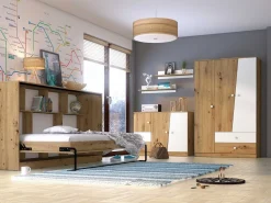 Vægseng Mirelbu 114 (Artisan eg + Glansfuld hvid + Grå)