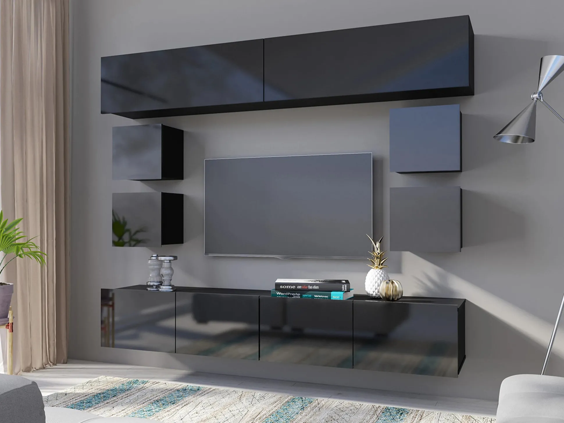 Vægskab Remus II (Sort + Blank sort)